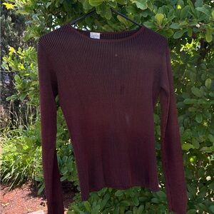 Vintage Dark Brown Ribbed Long Sleeve Top